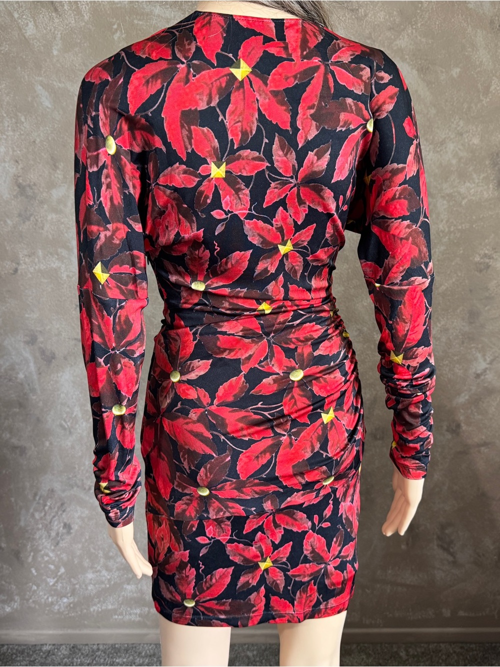 Designer Class ROBERTO CAVALLI Red Floral Ruched V-Neck Dress Y2K Sz 6 - Picture 5 of 13